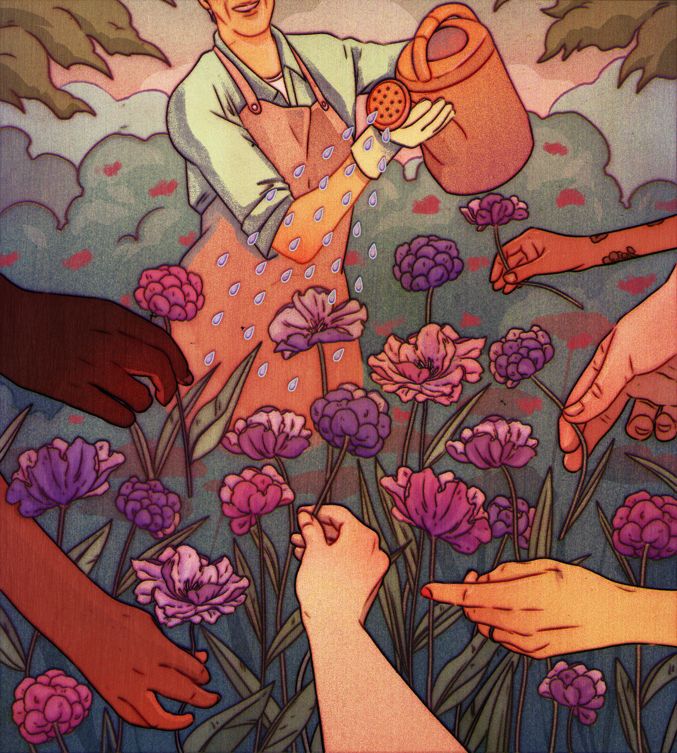 Illustration by Maria Nguyen - Watering Flowers