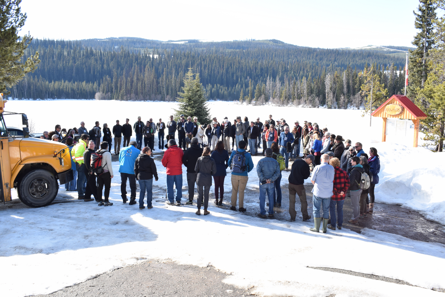 Dozens gather for a Water Forum in the snow pre-COVID.