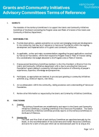 Cover of the Grants Community Initiatives Advisory Committee Terms of Reference