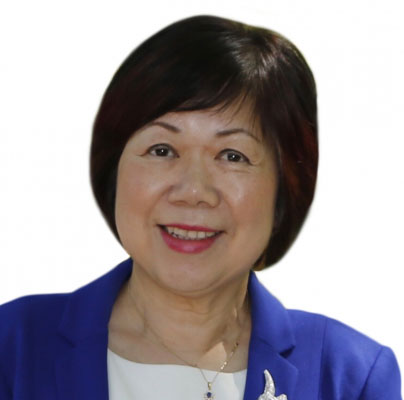 Headshot of Queenie Choo. She has short dark hair and dark eyes, and is wearing a white blouse and blue jacket.