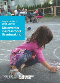 Thumbnail of a brown haired little girl playing with chalk with the text "Discoveries in Grassroots Grantmaking"