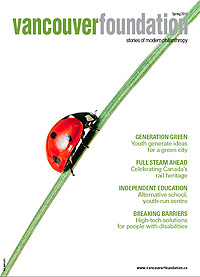 Magazine Cover featuring a ladybug on a leaf, title text reading "Vancouver Foundation 2011 Spring"