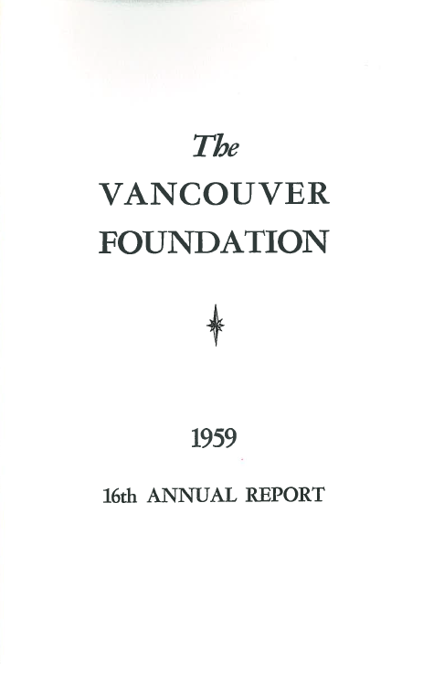 Cover of a publication, plain, reading "The Vancouver Foundation 16th Annual Report 1959"