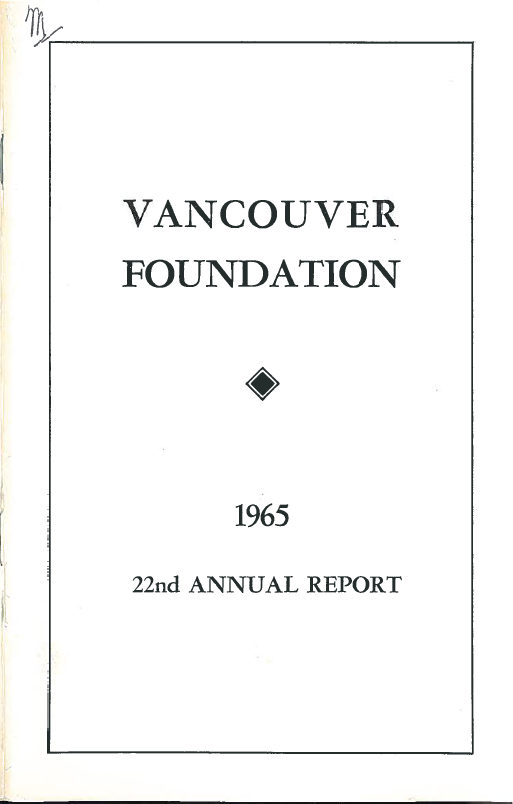 Cover of a publication, plain, reading "Vancouver Foundation 22nd Annual Report 1965"