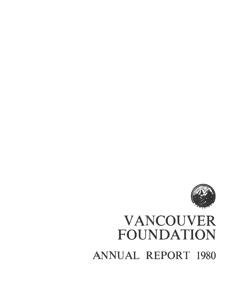 Cover of a publication, with linograph logo of two mountains with "Enduring" underneath, reading "Vancouver Foundation Annual Report 1980"