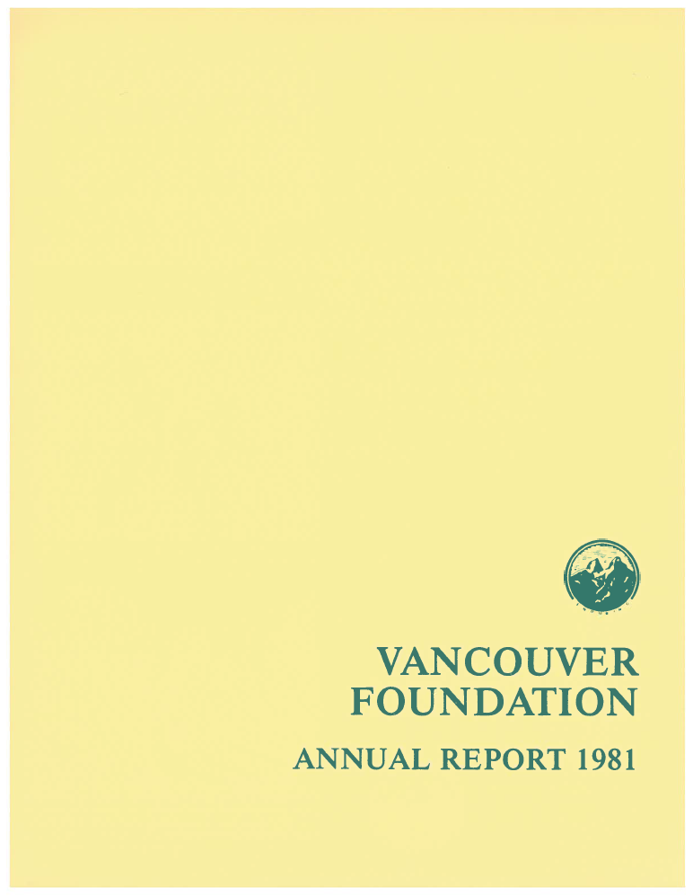 Cover of a publication, with linograph logo of two mountains with "Enduring" underneath, reading "Vancouver Foundation Annual Report 1981"