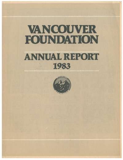 Cover of a publication with the text "Vancouver Foundation Annual Report 1983" above a linograph logo of two mountains with "Enduring" underneath
