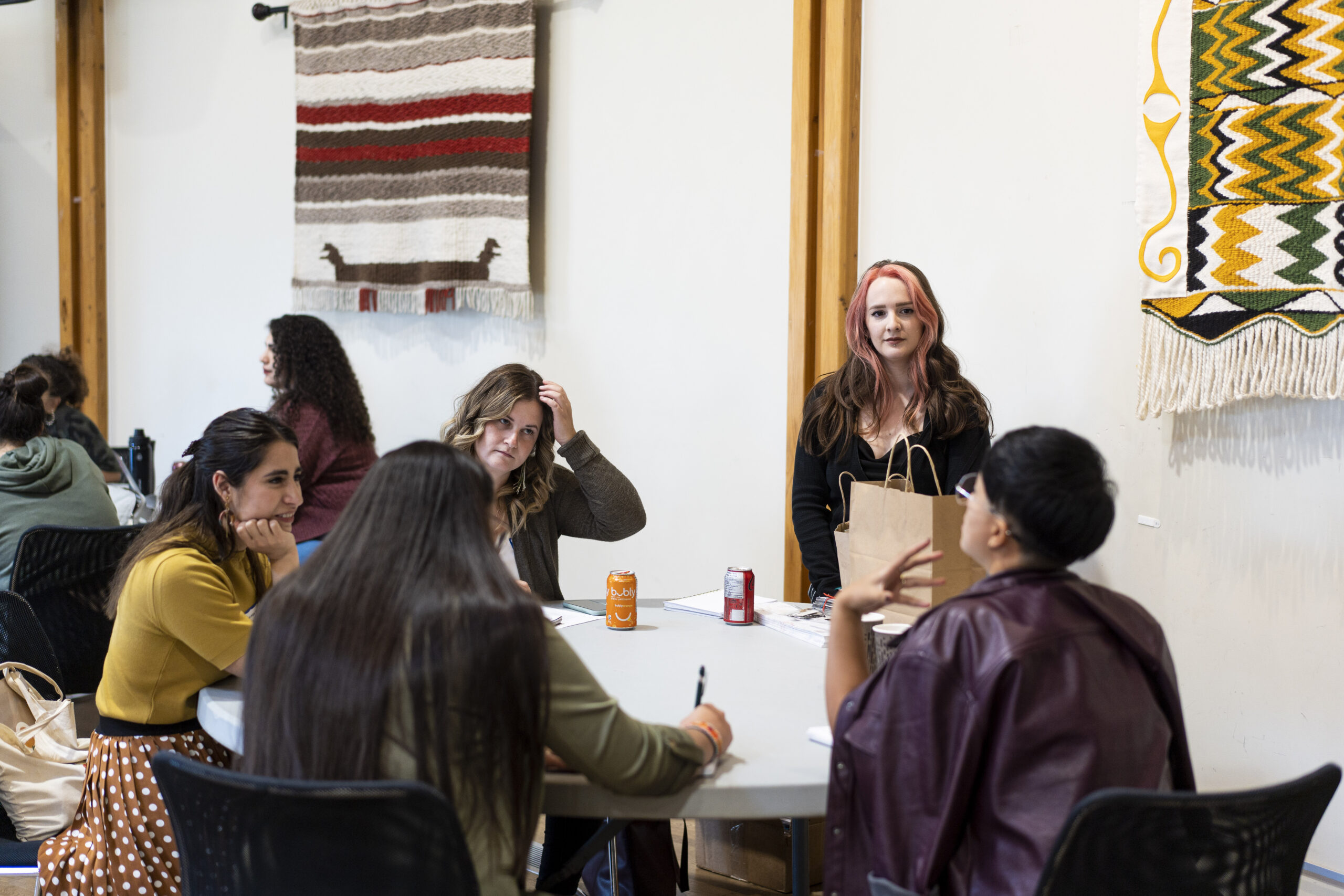 Participants discuss their policy projects with each other, supported by a facilitator.