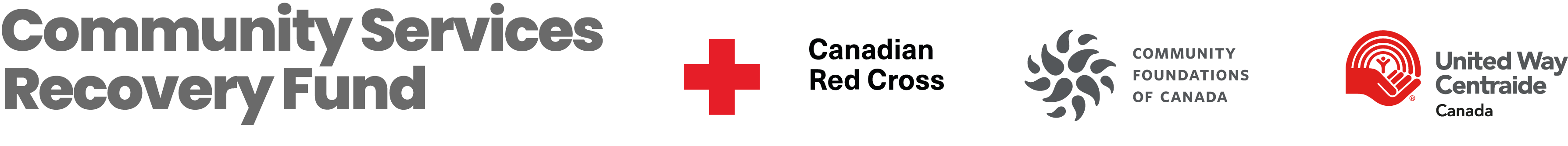 Community Services Recovery Fund, Canadian Red Cross logo, Community Foundations of Canada logo, United Way Centraide Logo