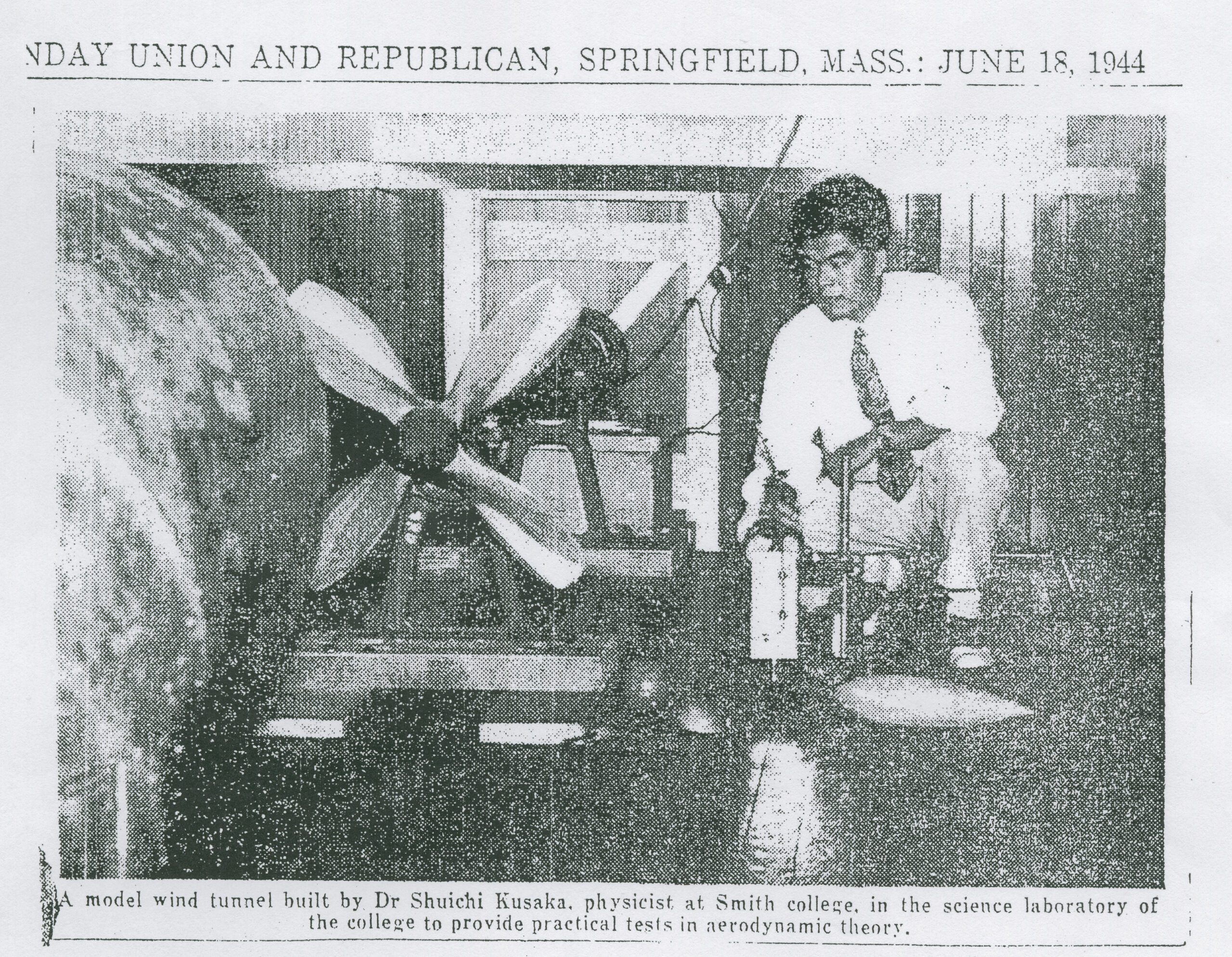 Shuichi built this model wind tunnel at Smith College in Massachusetts, where he taught.