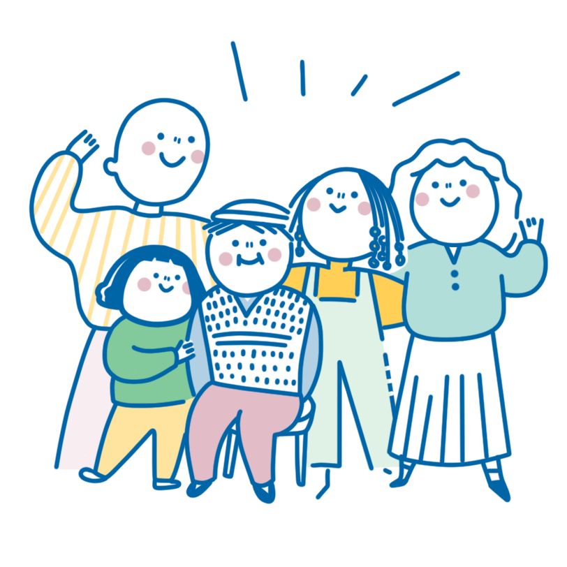 TheProject_whitebg Lineart illustration of a happy and smiling intergenerational family